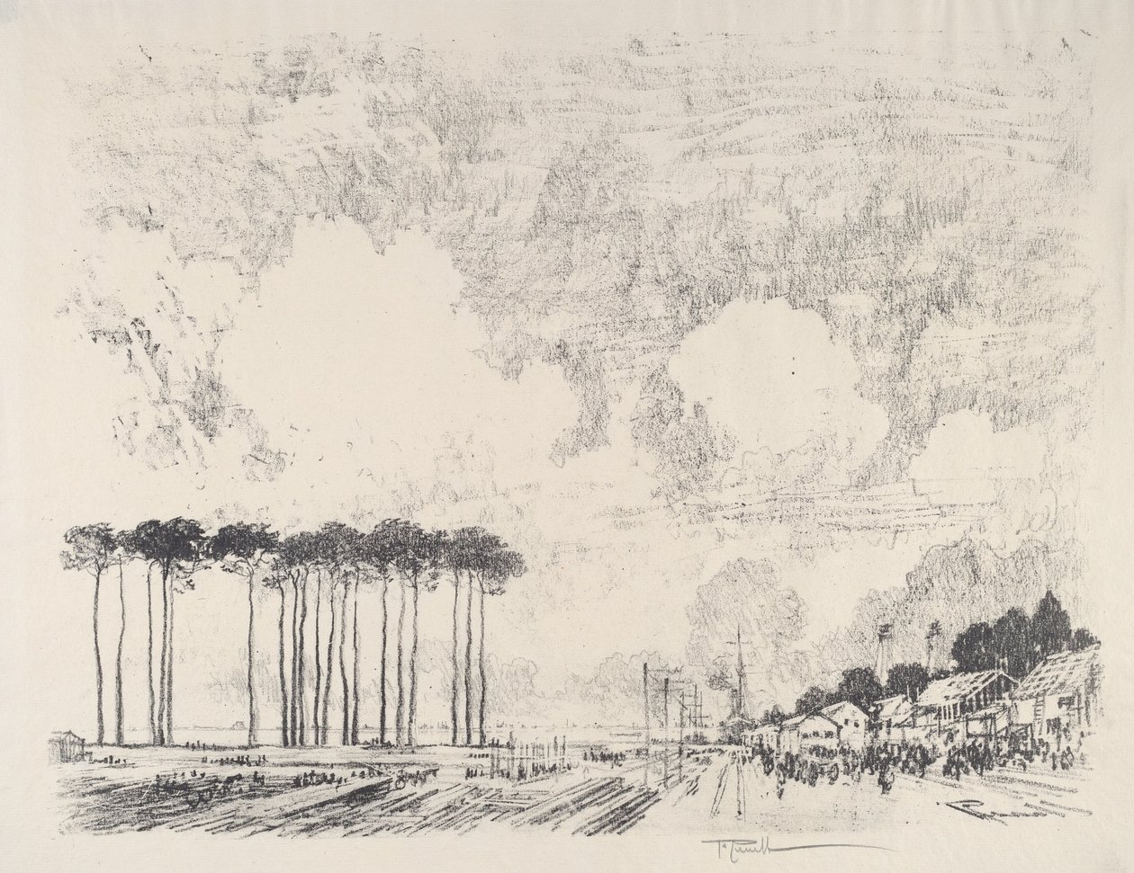 Het inschepingskamp, het klassieke bos door Joseph Pennell