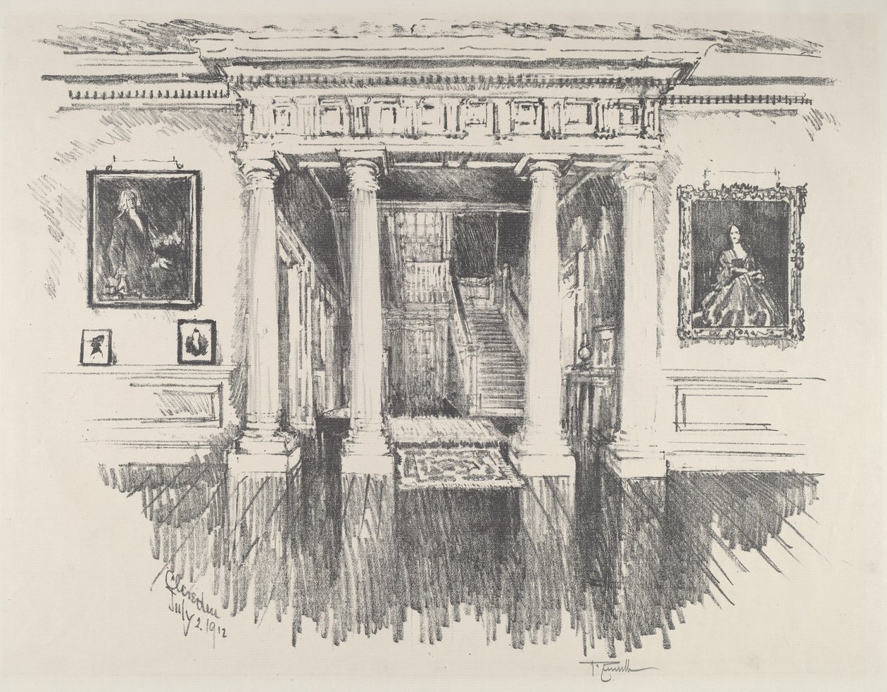 De Hal in Cliveden, 1912 door Joseph Pennell