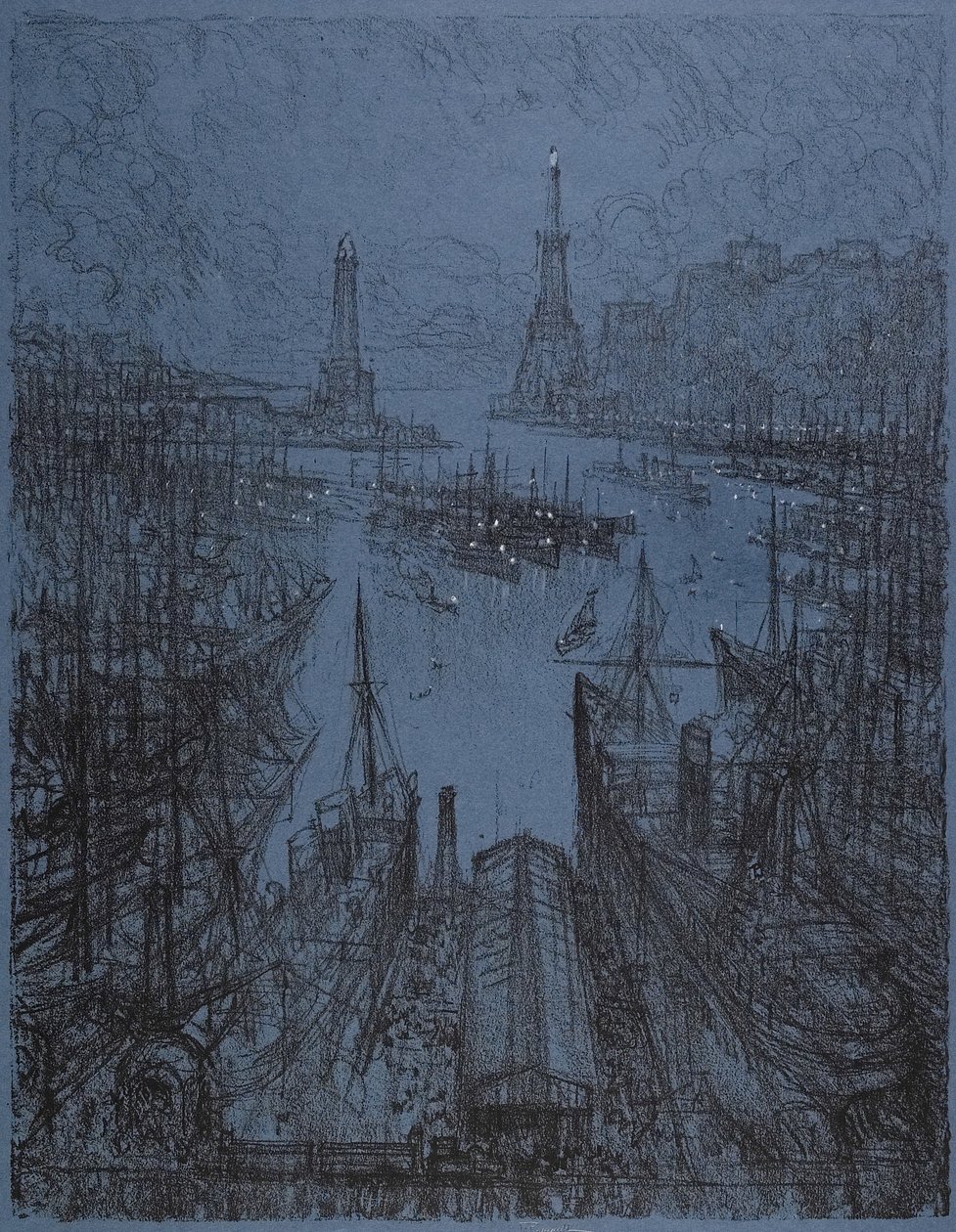 De haven, Genua, 1913 door Joseph Pennell