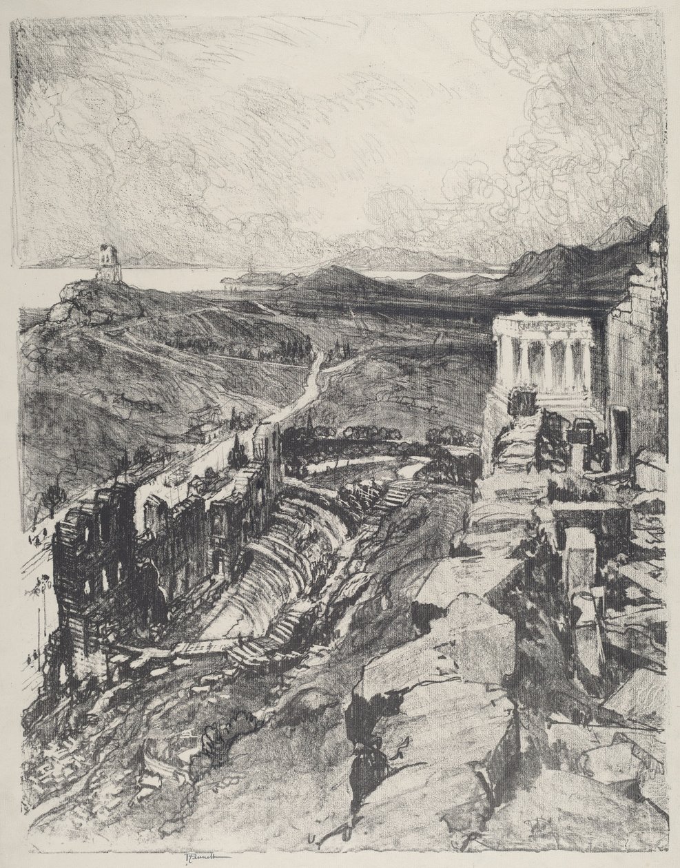 Het Odeon, Athene door Joseph Pennell