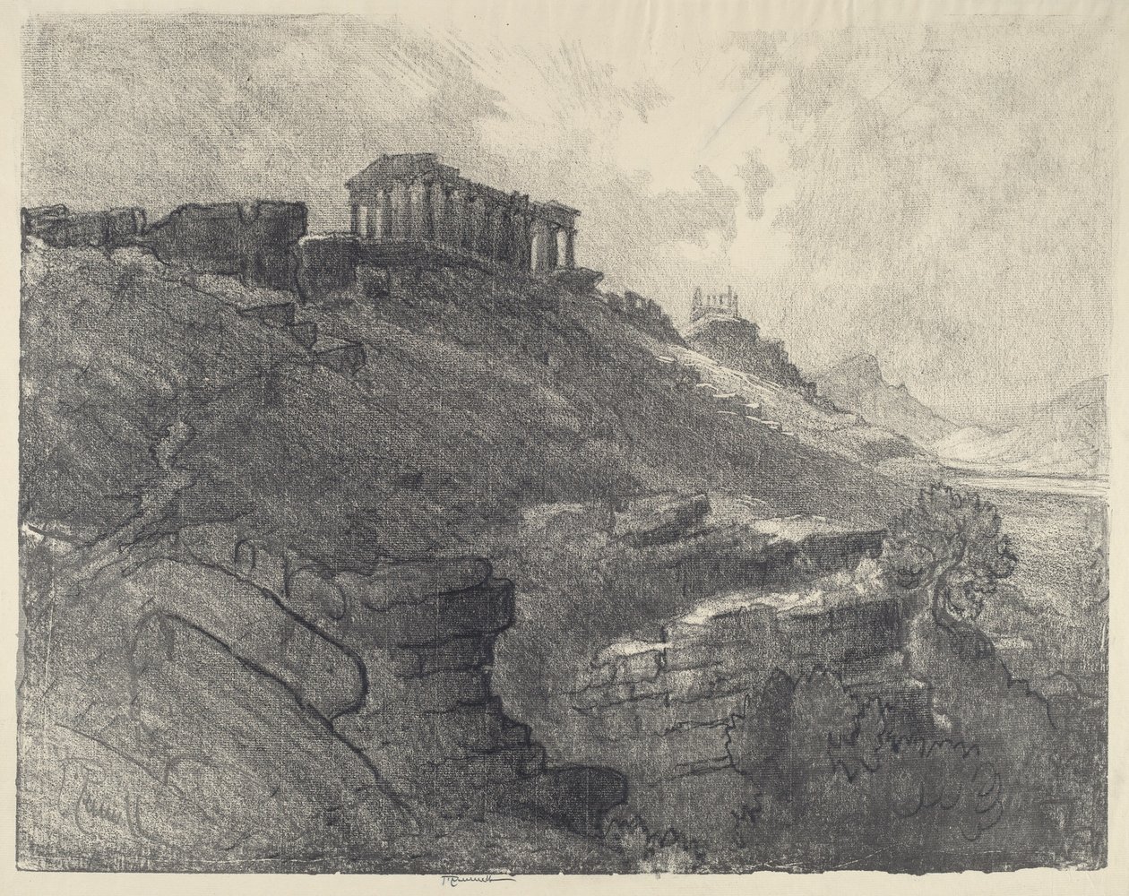De tempels op de muur, Girgenti, 1913 door Joseph Pennell