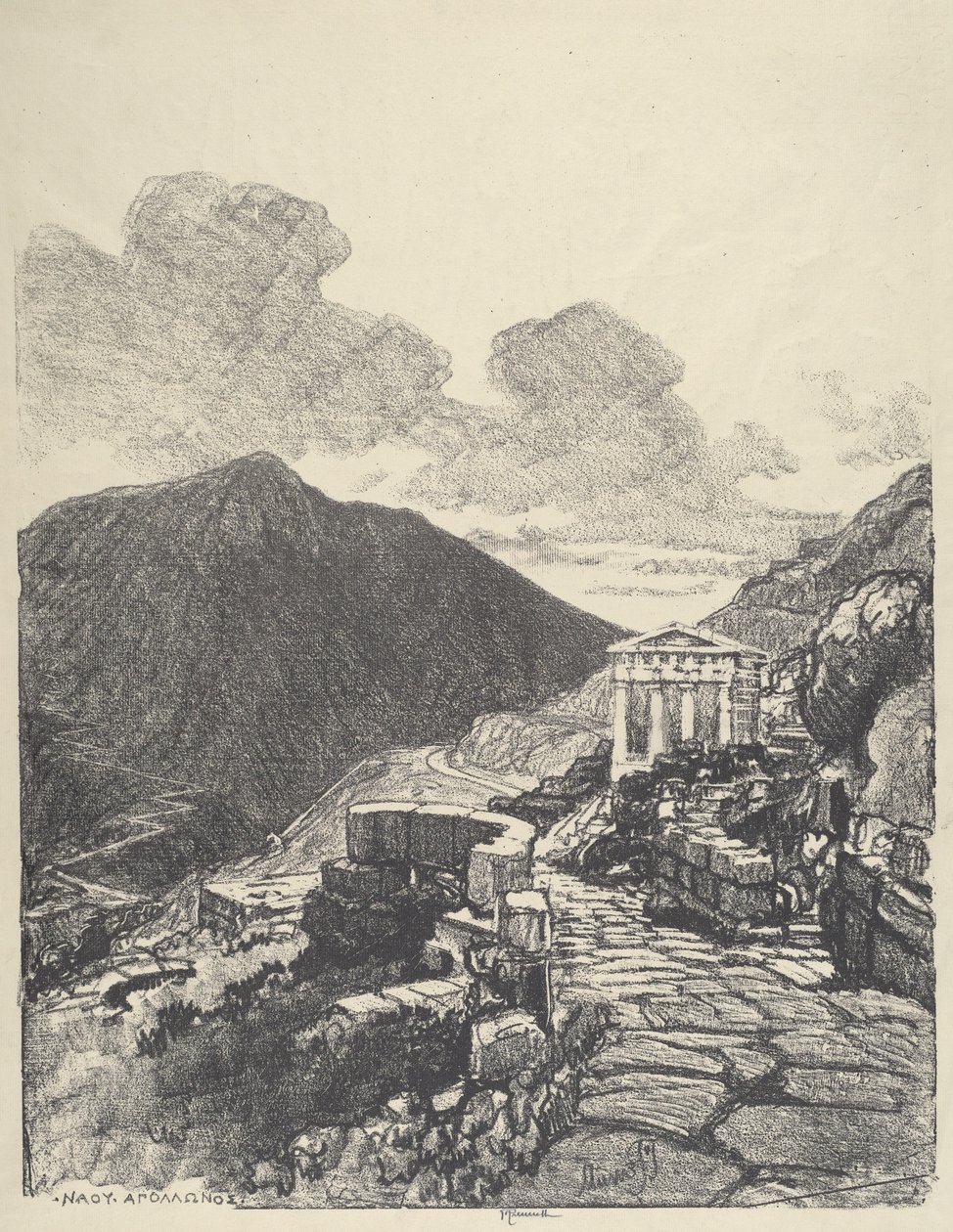 De schatkamer van Athene, Delphi door Joseph Pennell