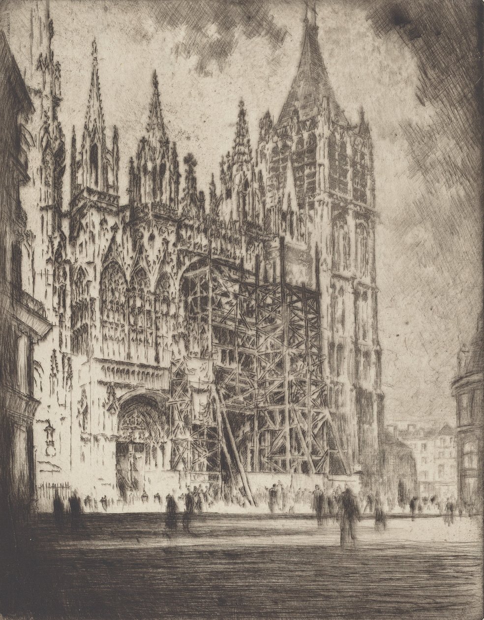 De Westelijke Voorzijde, Kathedraal van Rouen, 1907 door Joseph Pennell