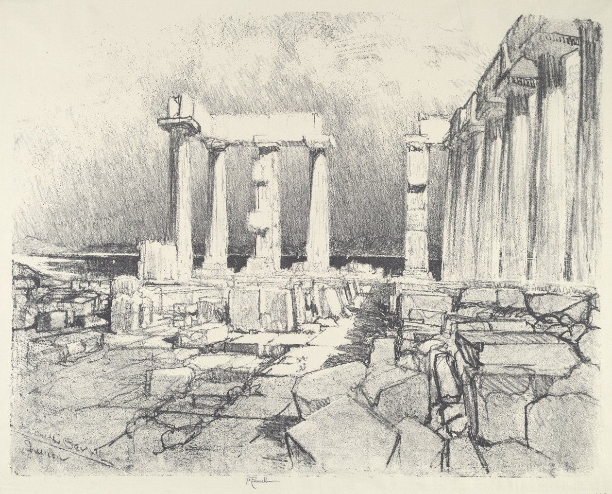 De wijn-donkere zee, Sunium, 1913 door Joseph Pennell