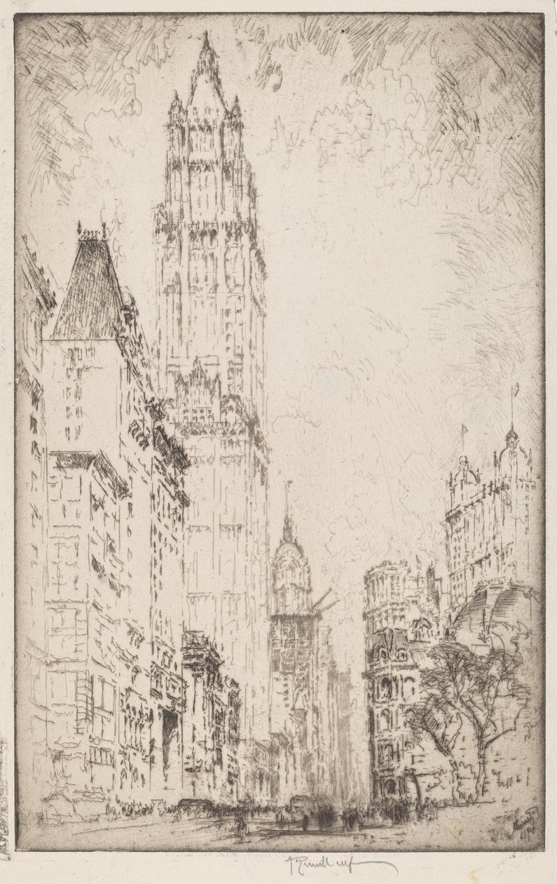 Het Woolworth-gebouw door Joseph Pennell