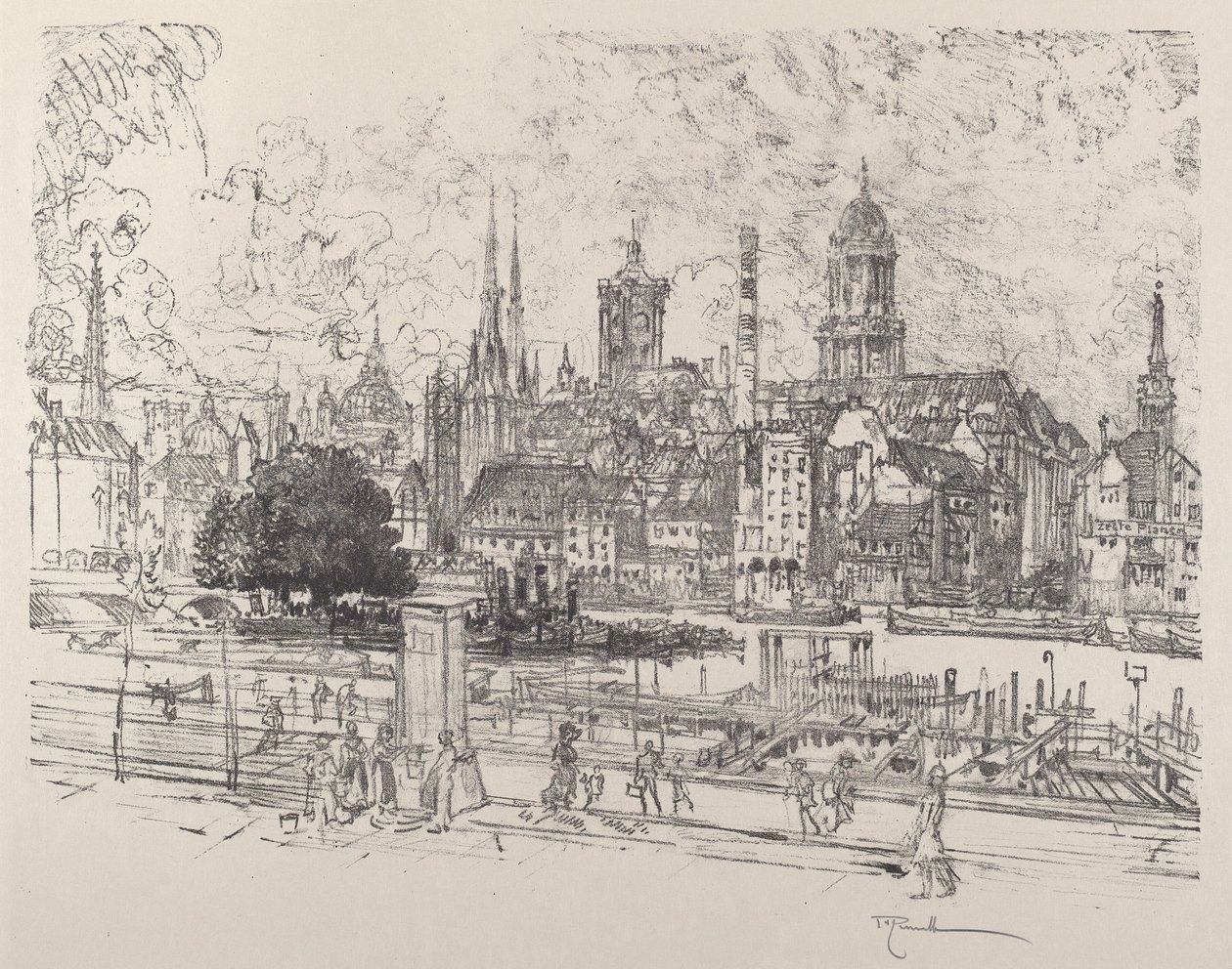 Uitzicht op de Spree, Berlijn, 1921 door Joseph Pennell