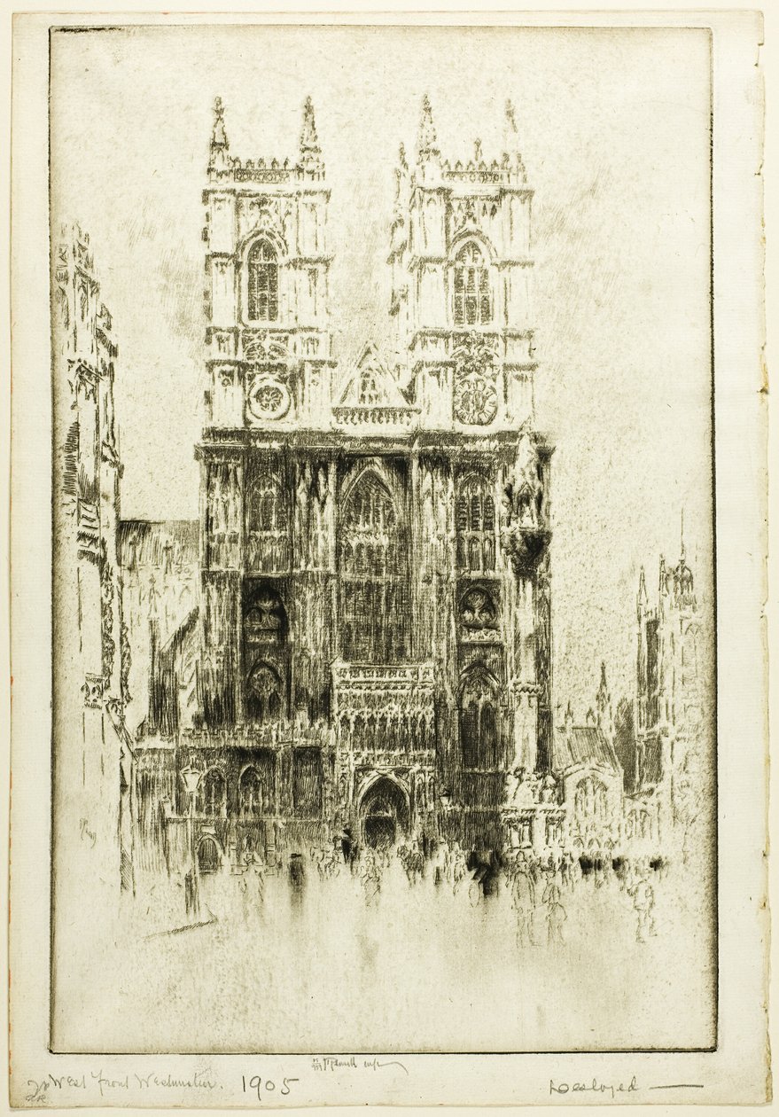 Westelijke Voorzijde, Westminster Abbey door Joseph Pennell