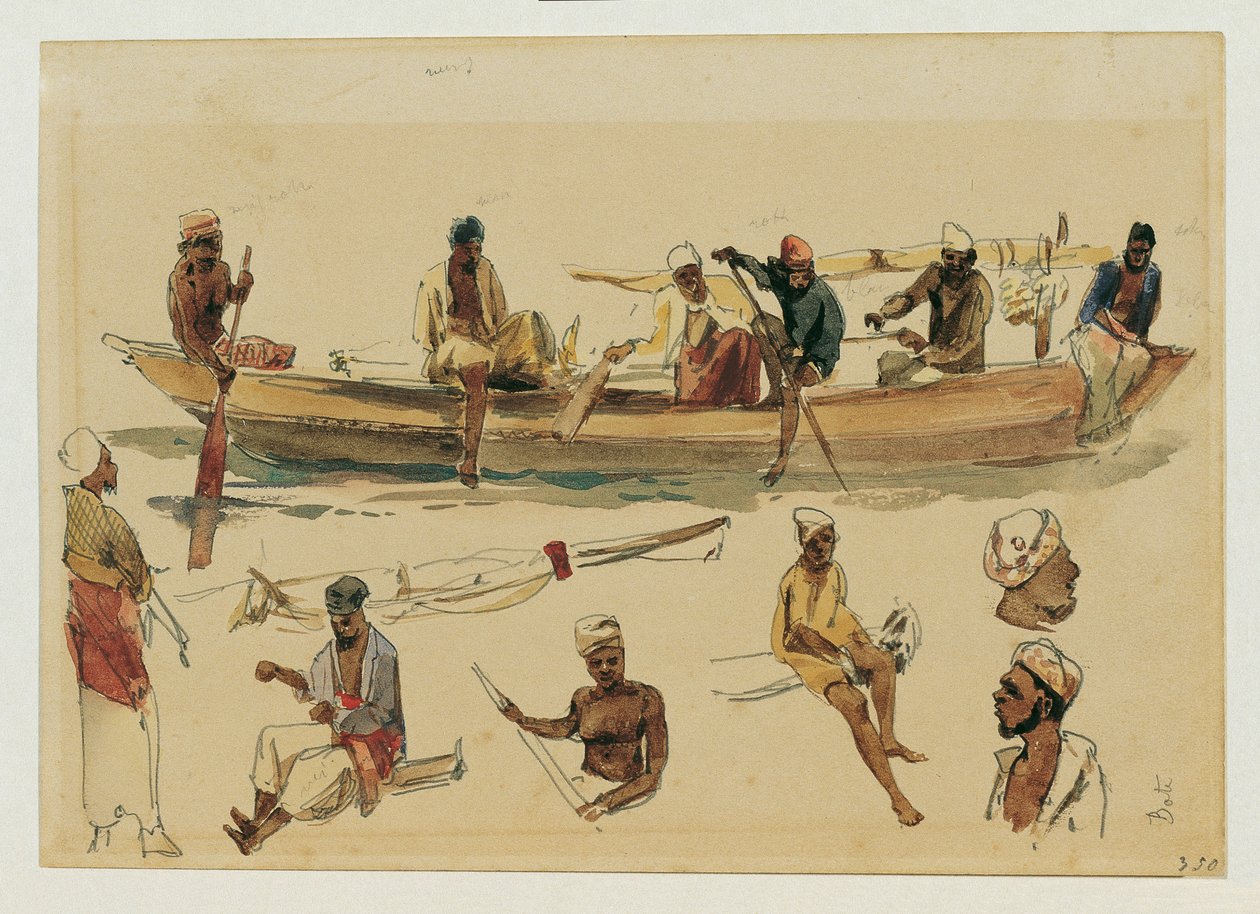 Studie van boten en bootlieden op Ceylon door Joseph Selleny