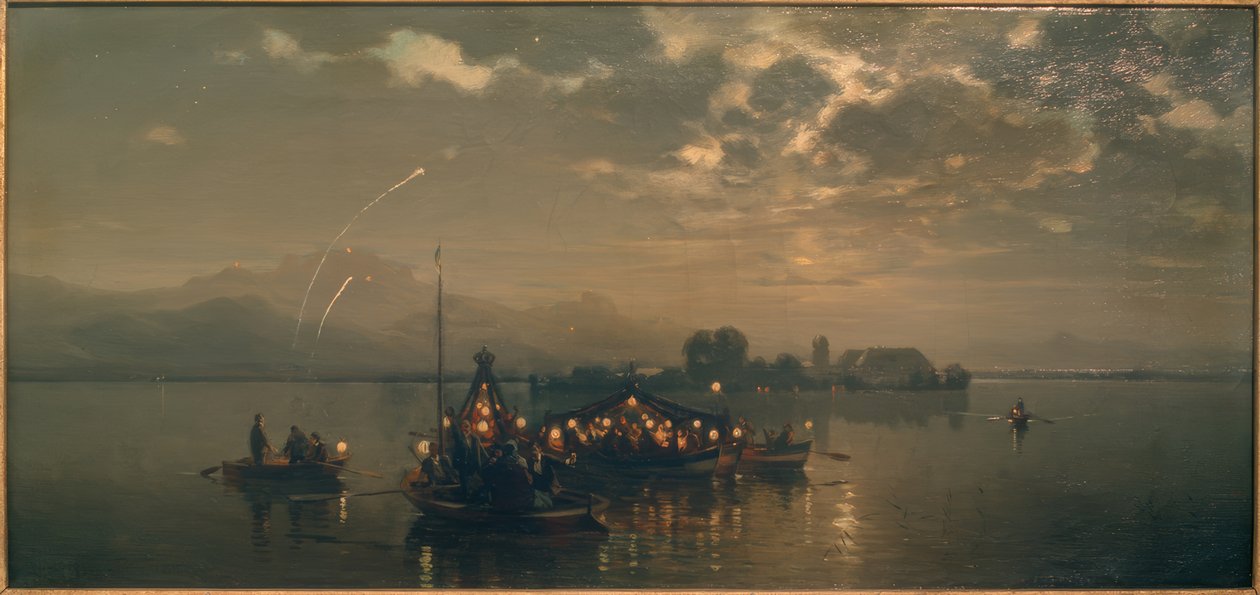 Nachtelijke boottocht op de Chiemsee door Joseph Wopfner