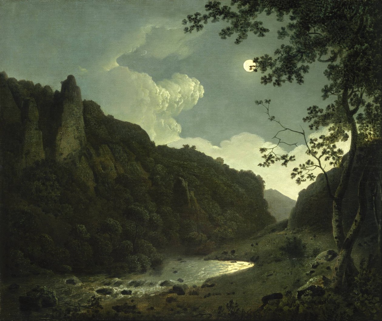 Dovedale bij maanlicht door Joseph Wright of Derby