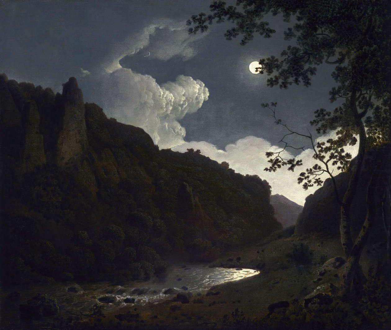 Dovedale bij maanlicht door Joseph Wright of Derby