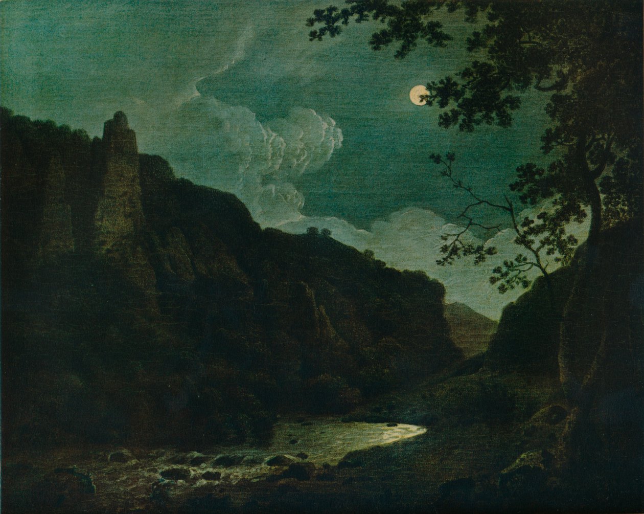Dovedale bij maanlicht, 1784 door Joseph Wright of Derby