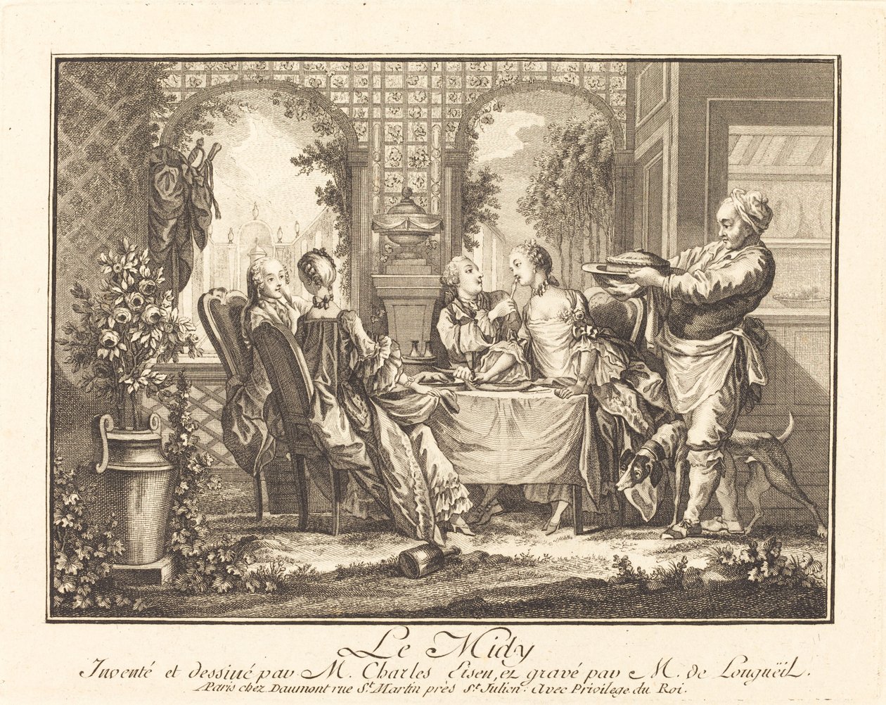De middag door Joseph de Longueil after Charles Eisen