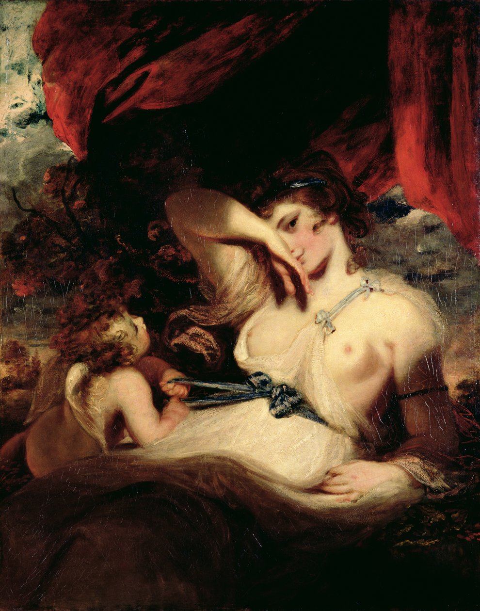 Cupido die de Gordel van Venus Losmaakt door Joshua Reynolds