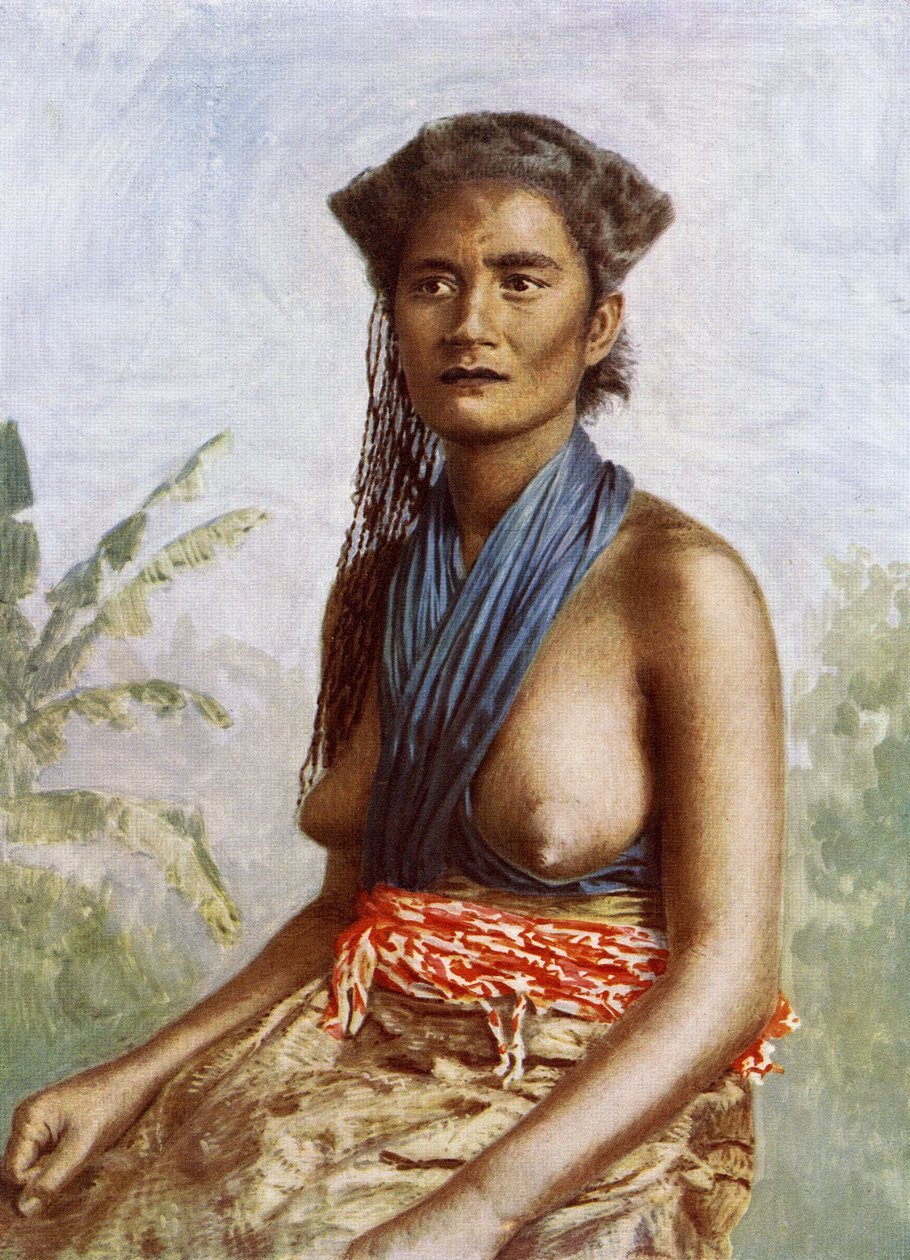 Fiji vrouw in traditionele kleding, ca. 1900 door Josiah Martin