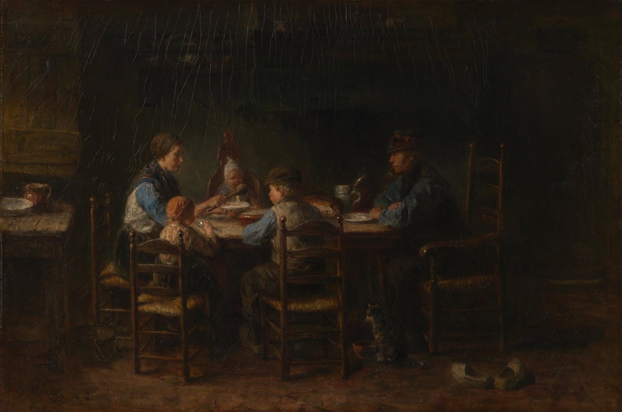 Boerenfamilie aan de tafel door Jozef Israëls