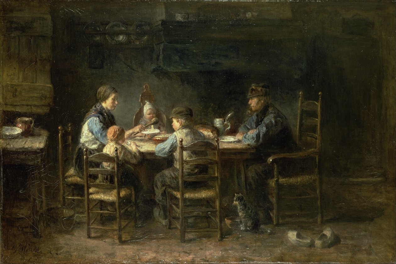 Boerenfamilie aan tafel door Jozef Israëls