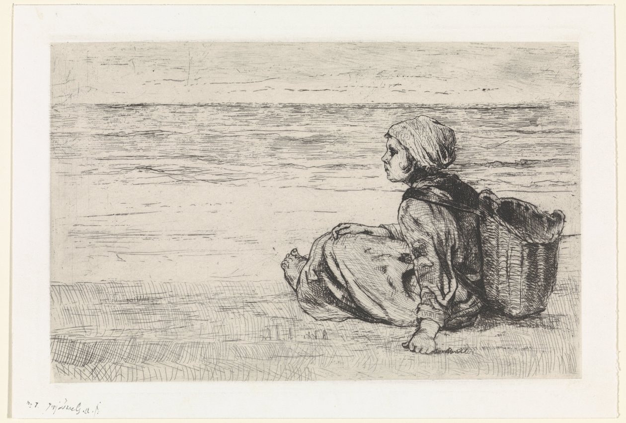 Meisje aan zee door Jozef Israëls (signed by artist)