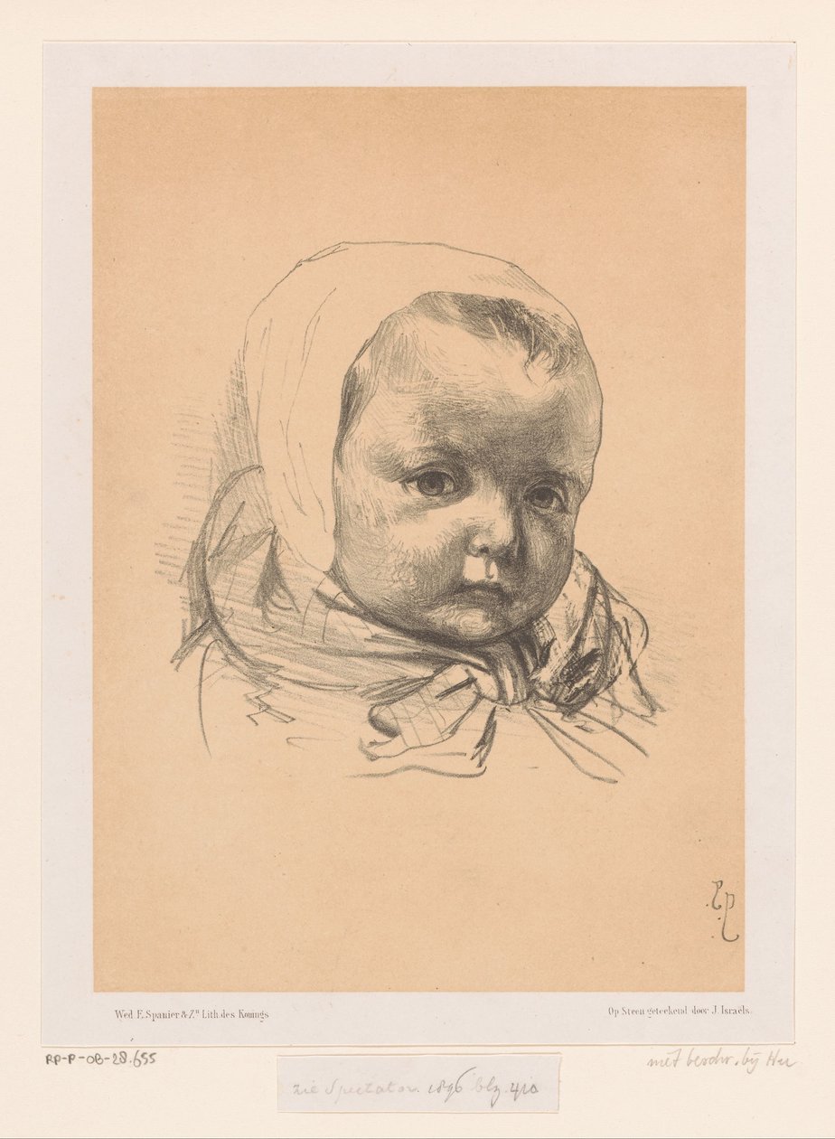 Portret van een baby met muts door Jozef Israëls