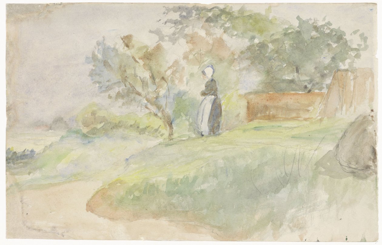 Staande vrouw in een landschap door Jozef Israëls