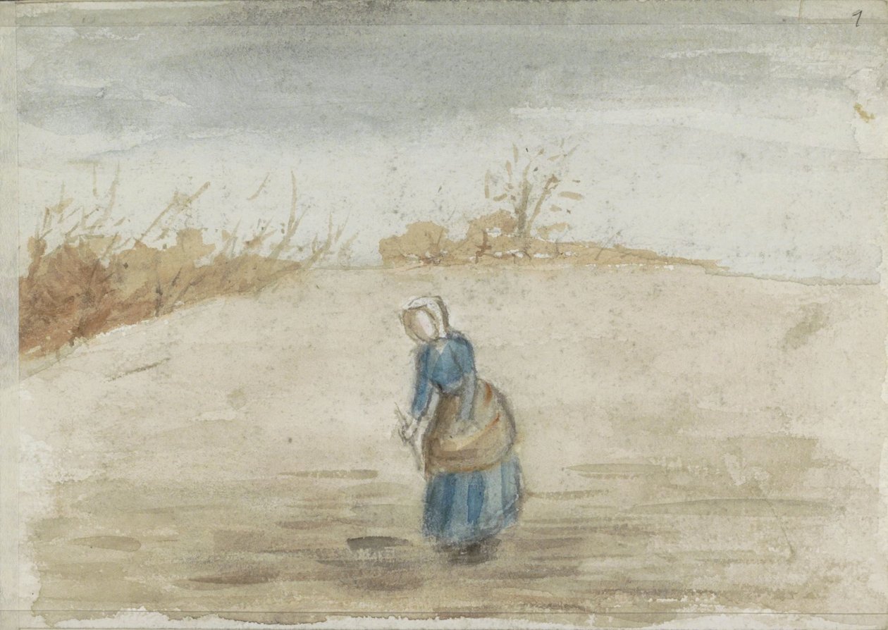 Vrouw op een akker door Jozef Israëls