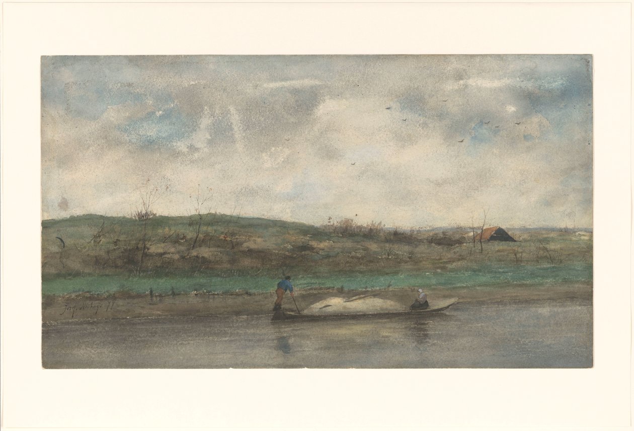 Zandschuit in vaart door glooiend landschap door Jozef Neuhuys