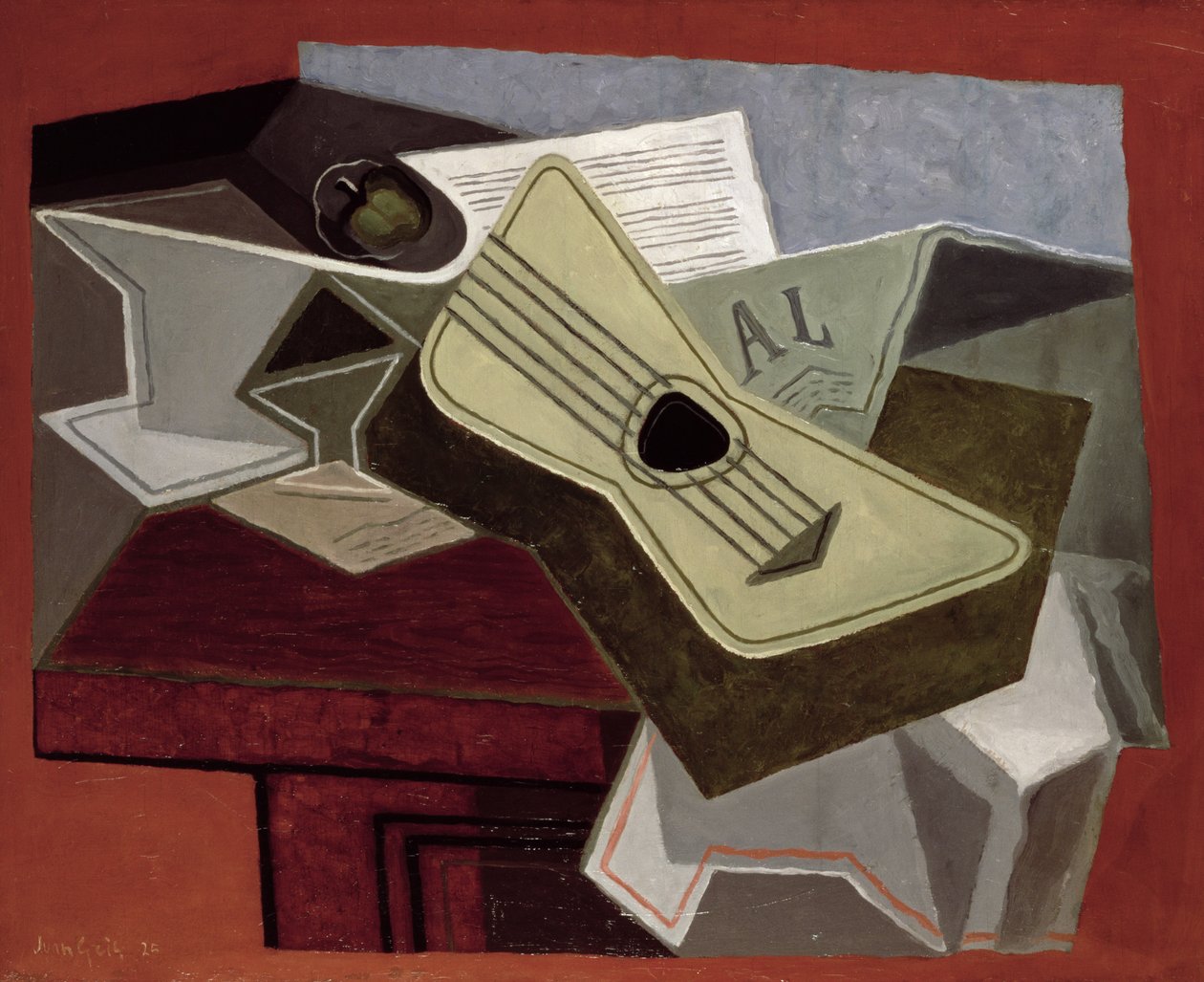 Gitaar en Krant, 1925 door Juan Gris