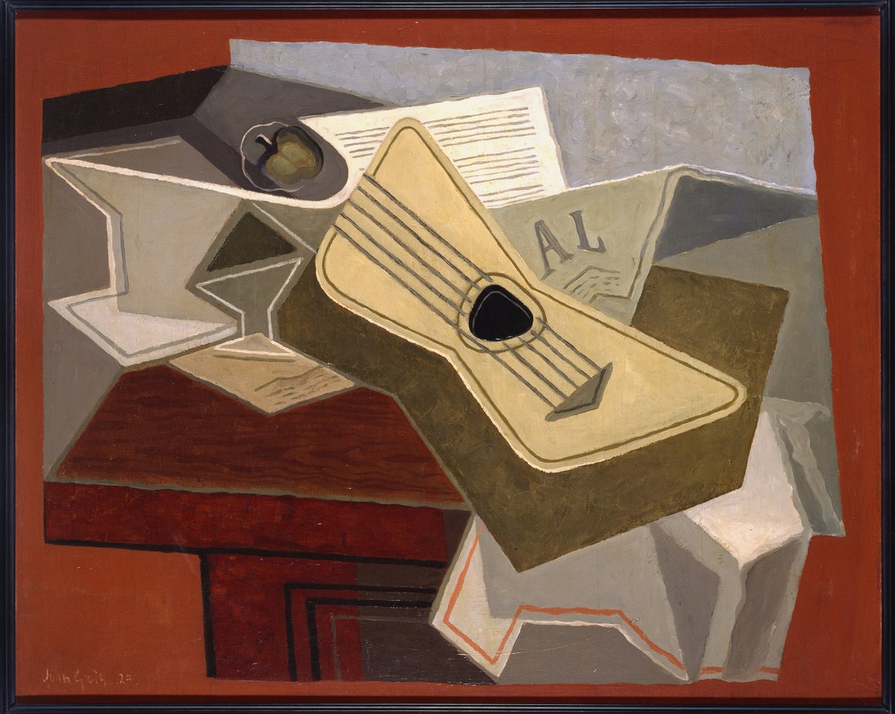 Gitaar en krant door Juan Gris