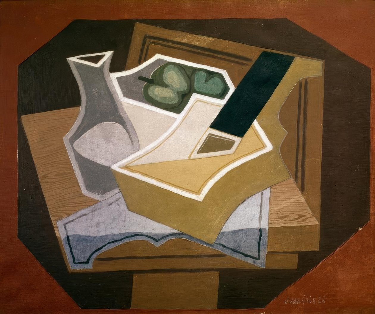 Gitaar, appels en karaf door Juan Gris
