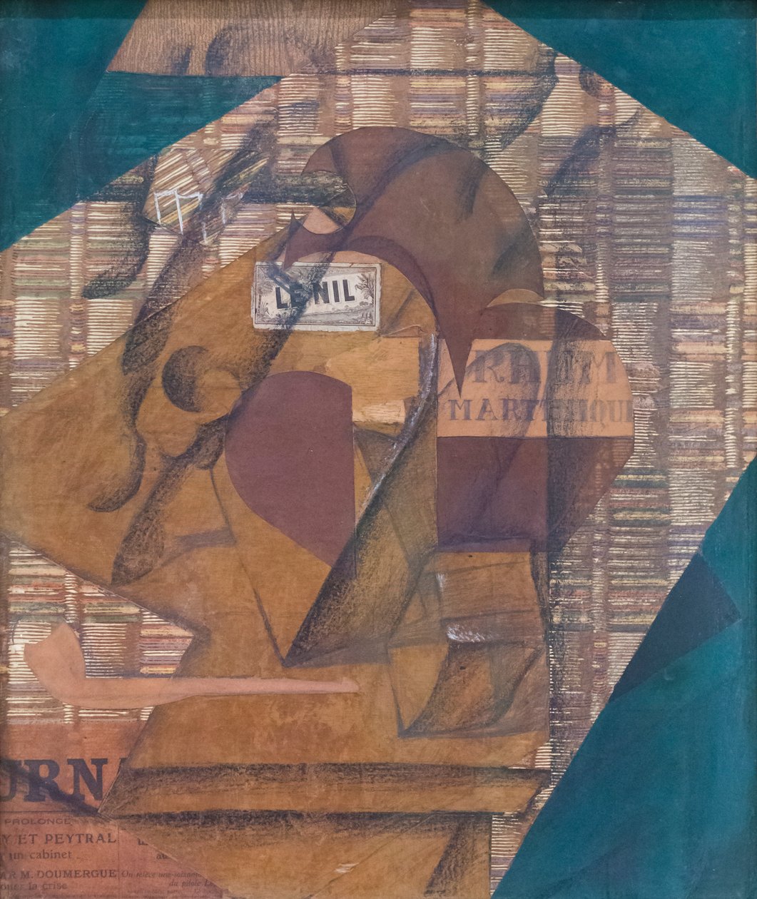 Fles rum en krant door Juan Gris