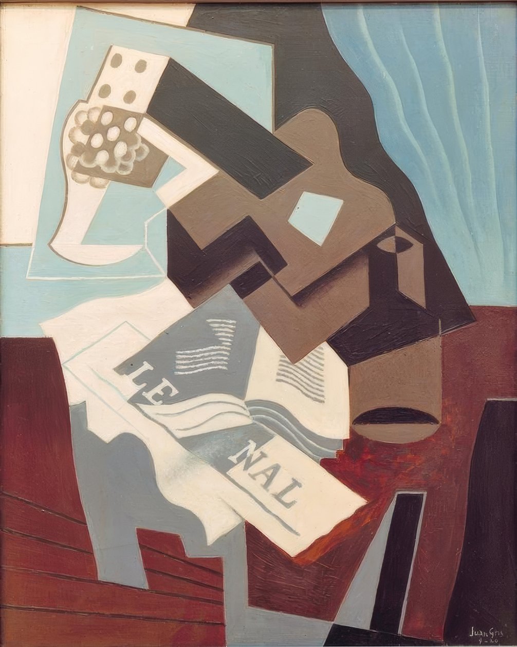 Gitaar, boek en krant door Juan Gris