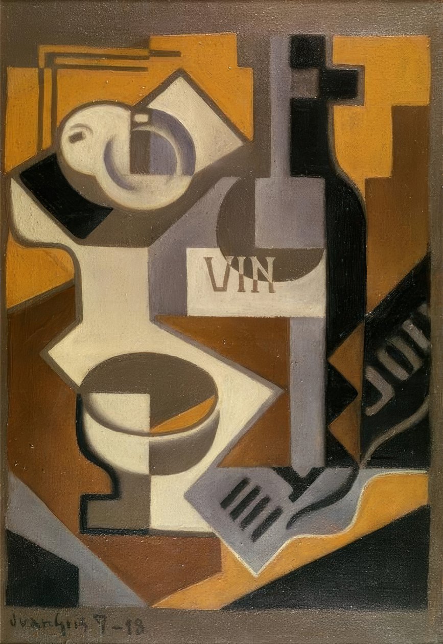 Stilleven met wijnfles door Juan Gris