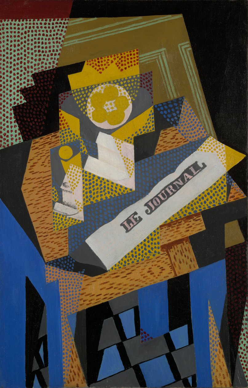 Krant en fruitschaal door Juan Gris