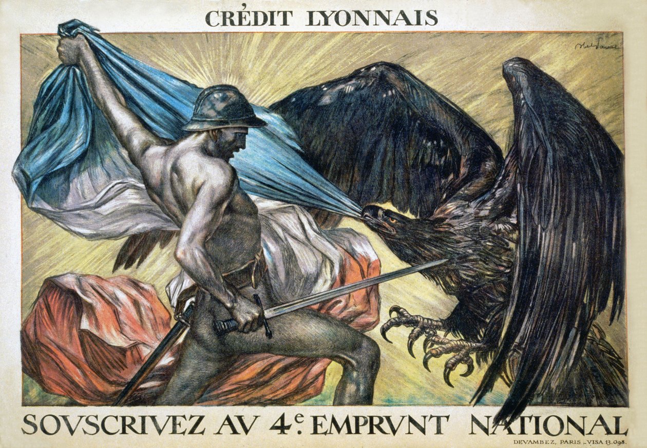 Crédit Lyonnais. Abonneer u op de 4e nationale lening, 1918 door Jules Abel Faivre