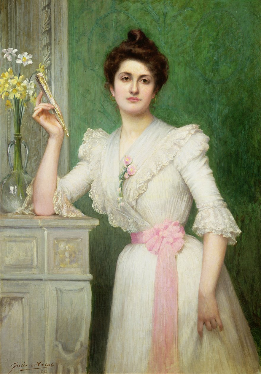 Portret van een dame met een waaier, 1898 door Jules Charles Aviat