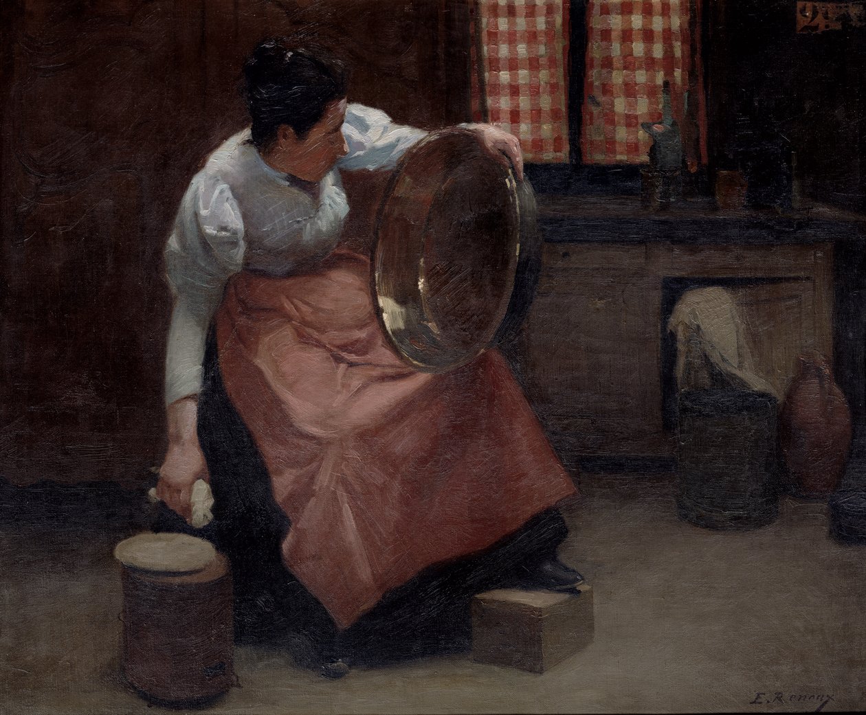Vrouw aan het schrobben door Jules Ernest Renoux