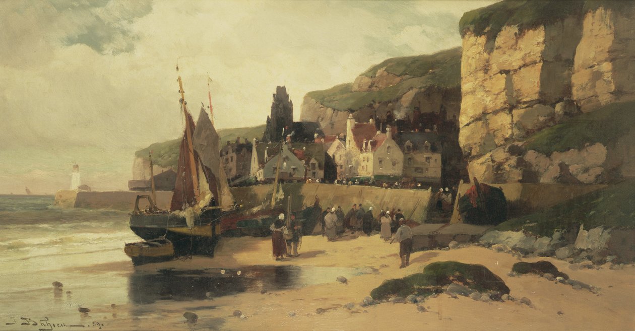 Vissersdorp, Normandië, 1889 door Jules G Bahieu