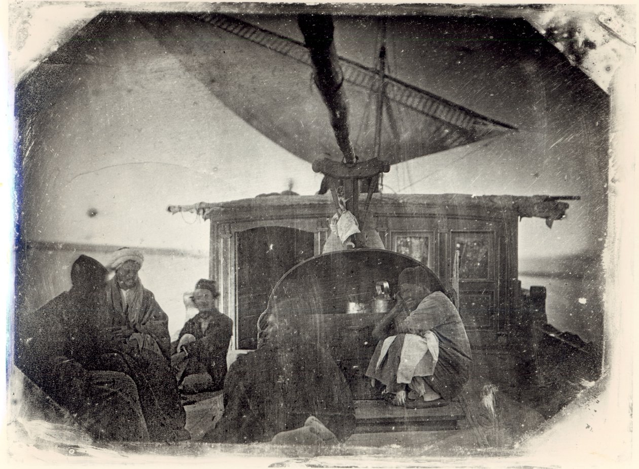 Zeilboot en reizigers op de Nijl, 1845-6 door Jules Itier