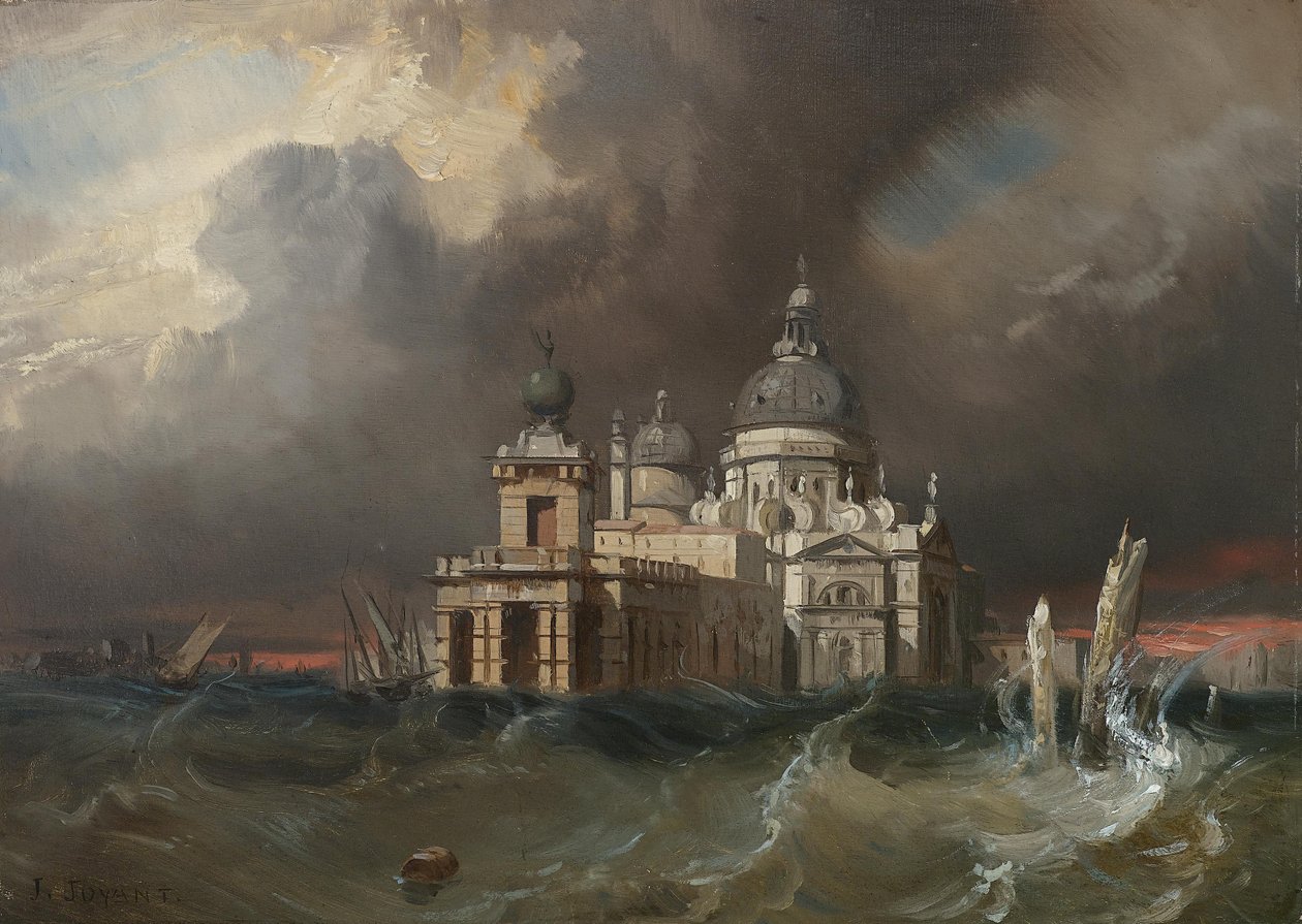 Storm over Santa Maria della Salute in Venetië door Jules Romain Joyant