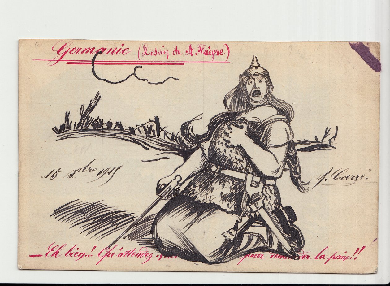 Ansichtkaart, Satirisch in kleuren door Jules Abel Faivre