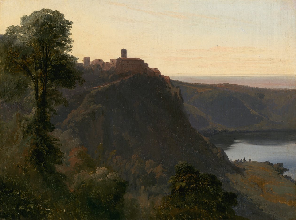 Uitzicht op het Meer van Nemi, 1843 door Jules Coignet