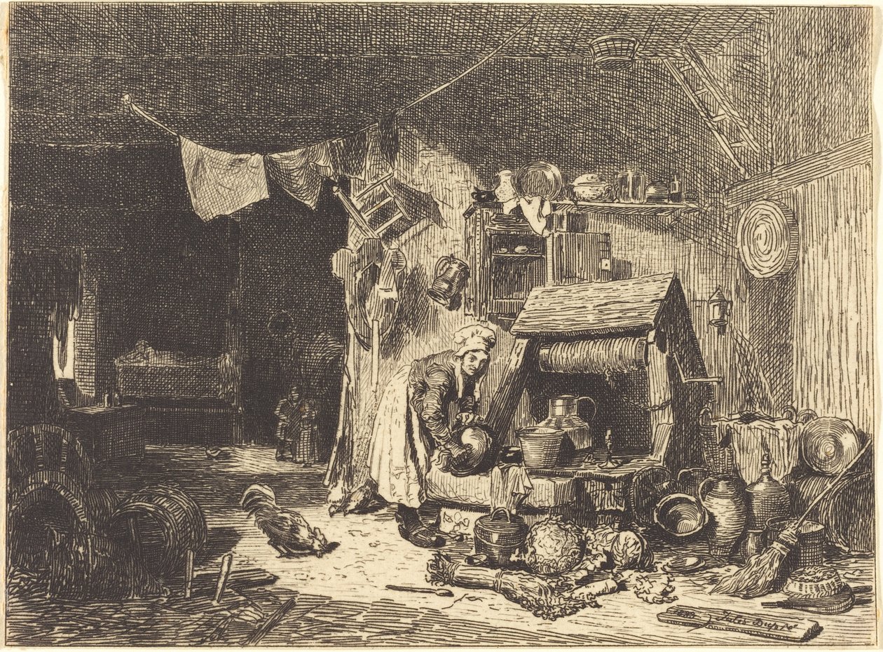 Interieur van een boerderij door Jules Dupré