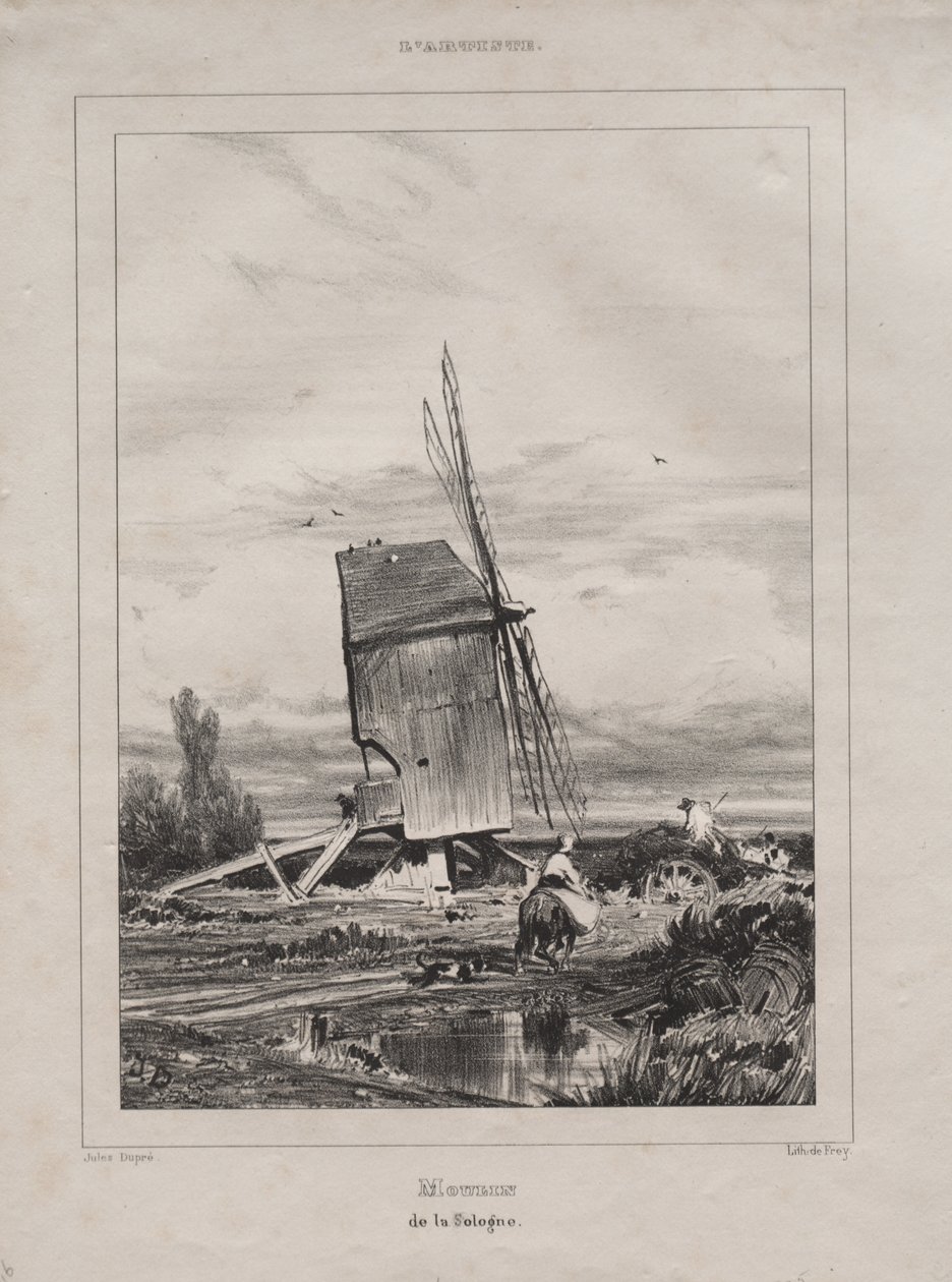 Molen in de Sologne, Frankrijk door Jules Dupré