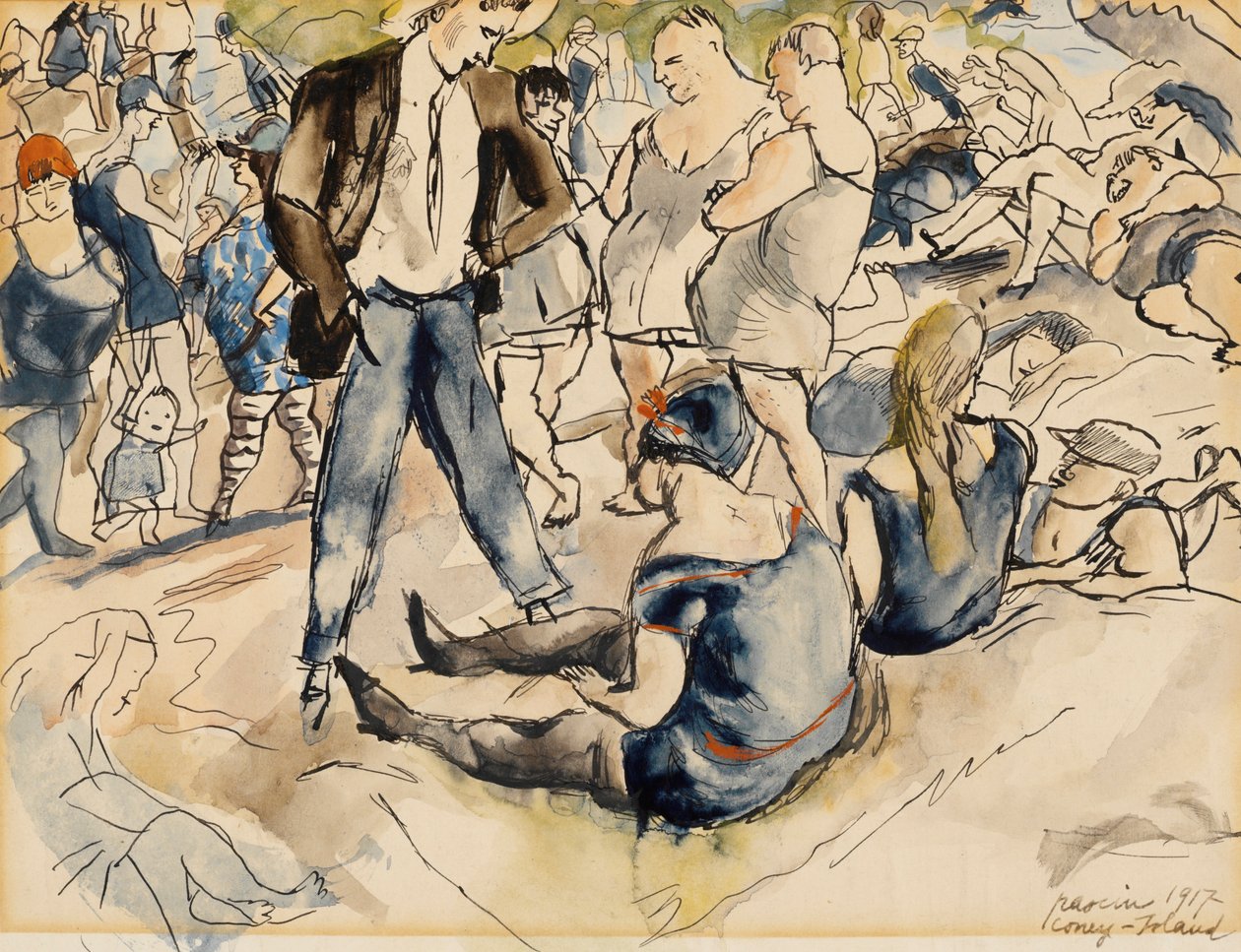 Figuren op het strand, Coney Island door Jules Pascin