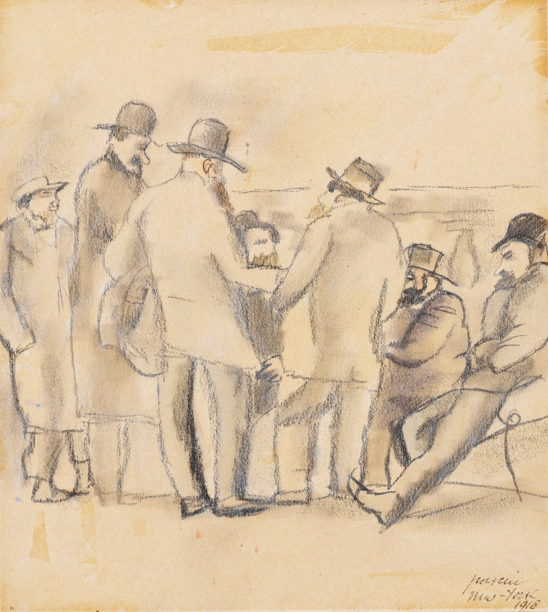 Groep Mannen, New York door Jules Pascin