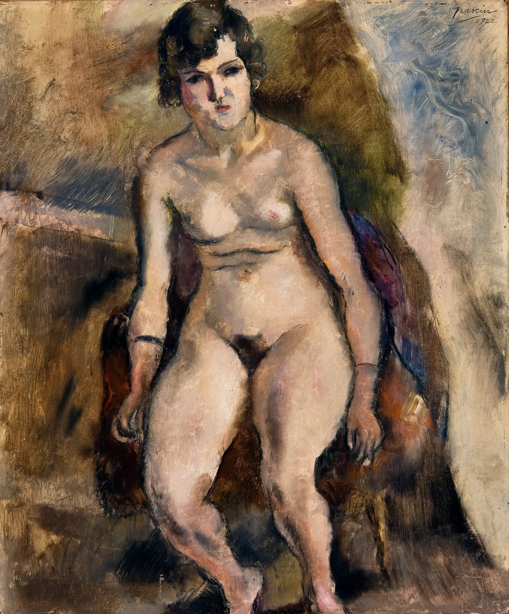 Naakt zittend op een stoel door Jules Pascin