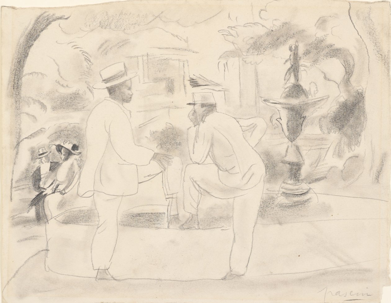 Twee mannen in het park door Jules Pascin