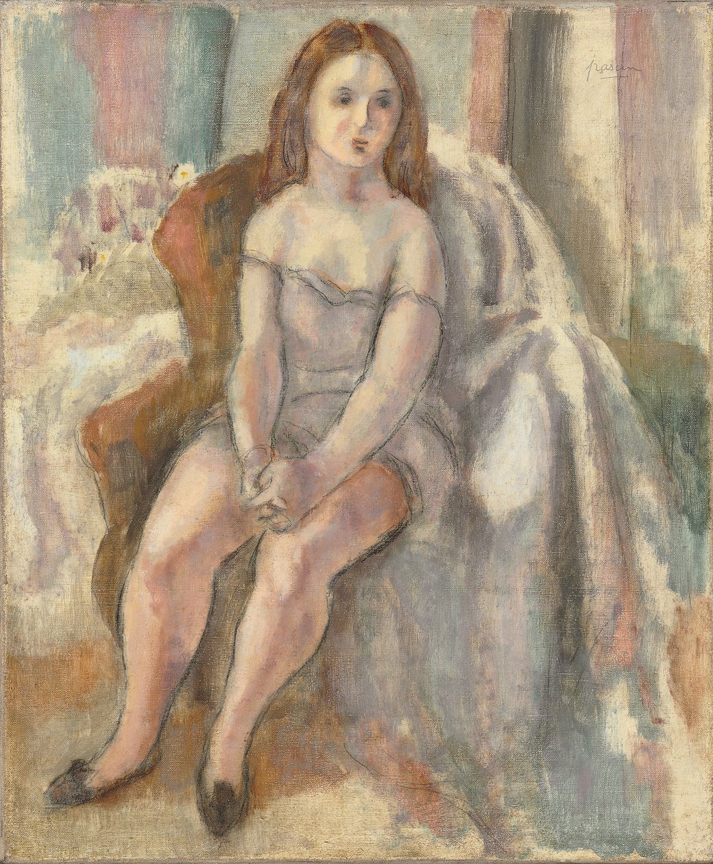 Jonge vrouw in witte chemise door Jules Pascin