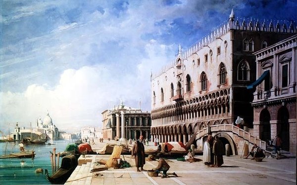 De kade, Venetië door Jules Romain Joyant