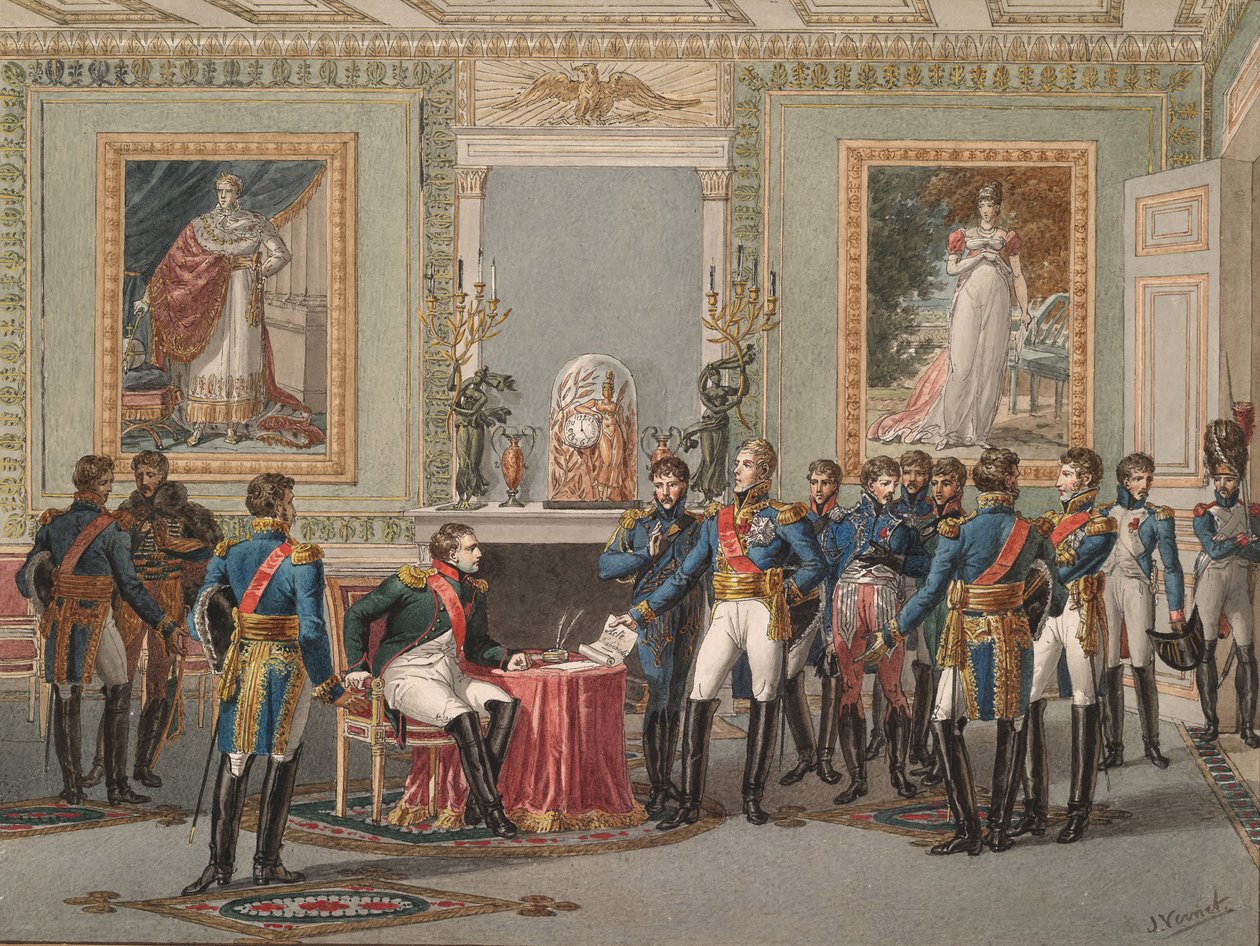 De abdicatie van Napoleon in Fontainebleau, 1815 door Jules Vernet